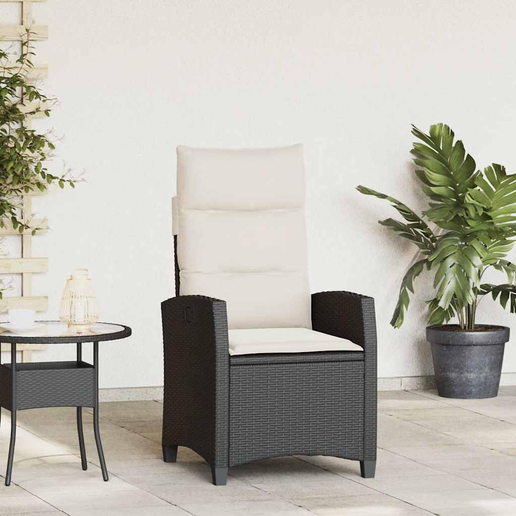Havestol med lænefunktion og sidebord polyrattan sort