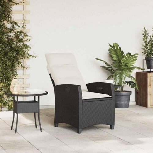 Havestol med lænefunktion og sidebord polyrattan sort