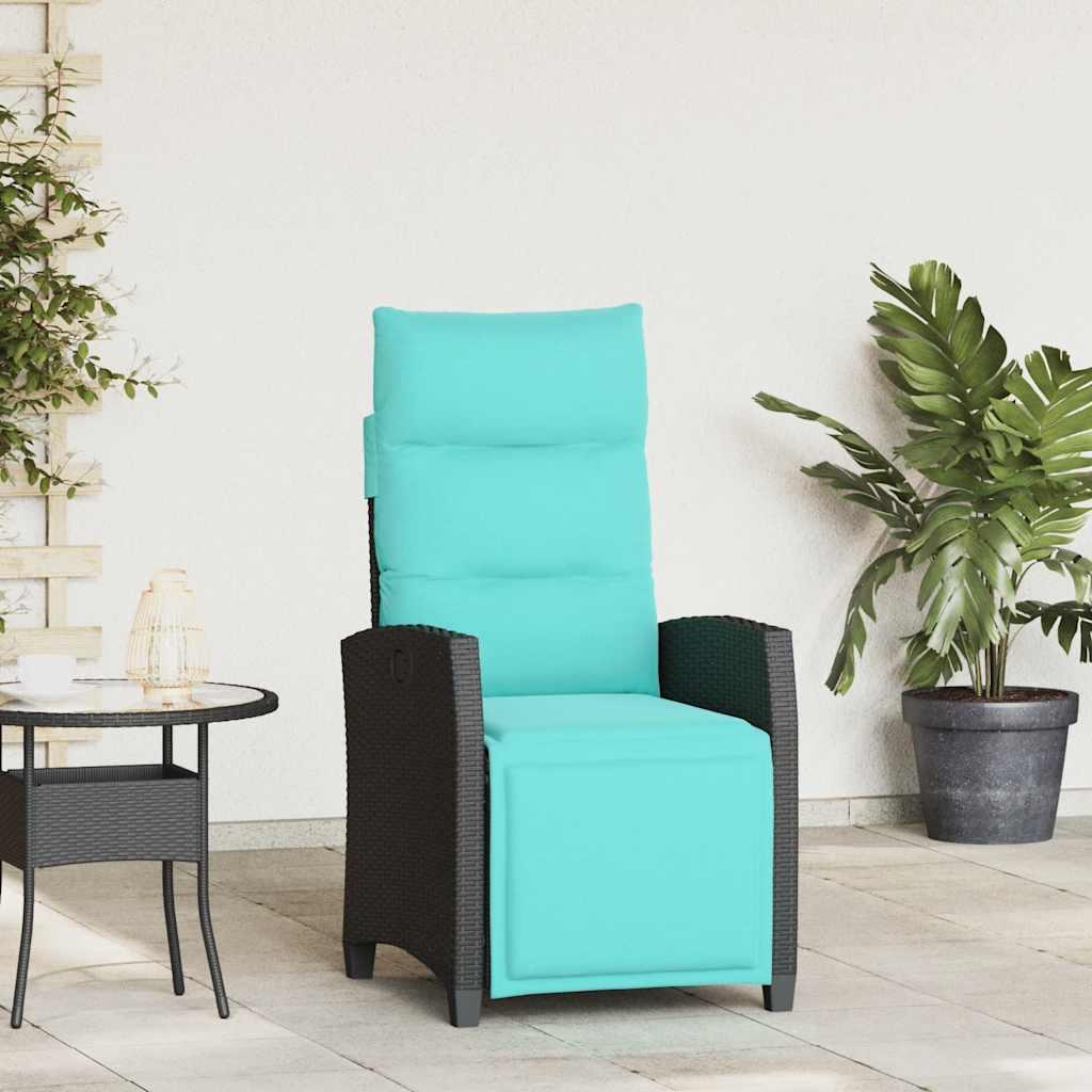 Havestol med lænefunktion og sidebord polyrattan sort