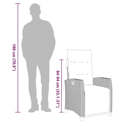 Havestol med lænefunktion og sidebord polyrattan sort