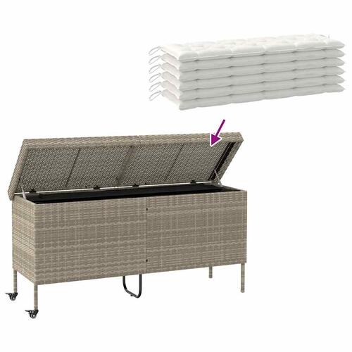 Opbevaringsboks med hjul 160x55x75 cm polyrattan lysegrå