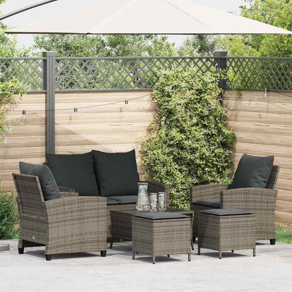 Sofasæt til haven 6 dele med hynder polyrattan grå billede
