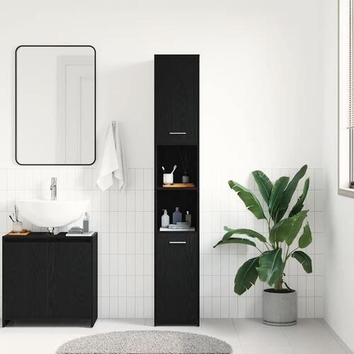 Badeværelsesskab 30x30x183,5 cm konstrueret træ sort-eg