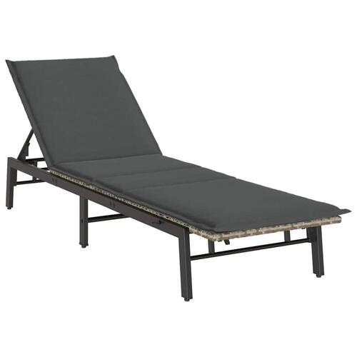 Liggestol med hynde polyrattan lysegrå