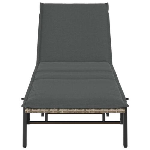 Liggestol med hynde polyrattan lysegrå