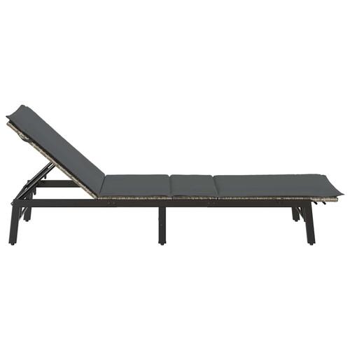 Liggestol med hynde polyrattan lysegrå