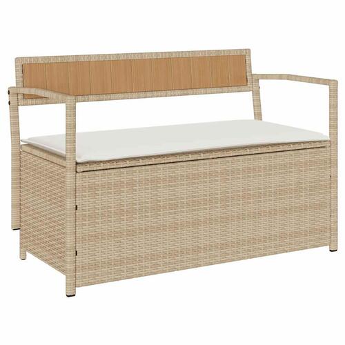 Opbevaringsbænk til haven med hynde polyrattan beige