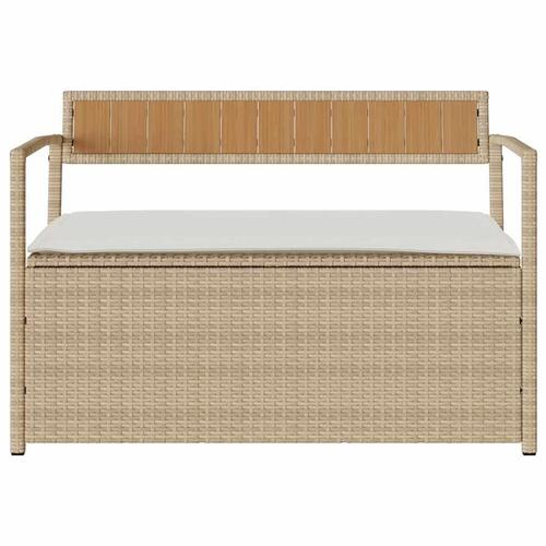 Opbevaringsbænk til haven med hynde polyrattan beige