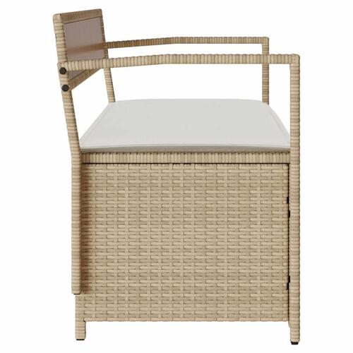 Opbevaringsbænk til haven med hynde polyrattan beige