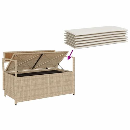 Opbevaringsbænk til haven med hynde polyrattan beige