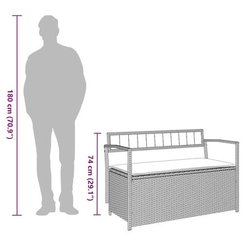 Opbevaringsbænk til haven med hynde polyrattan beige