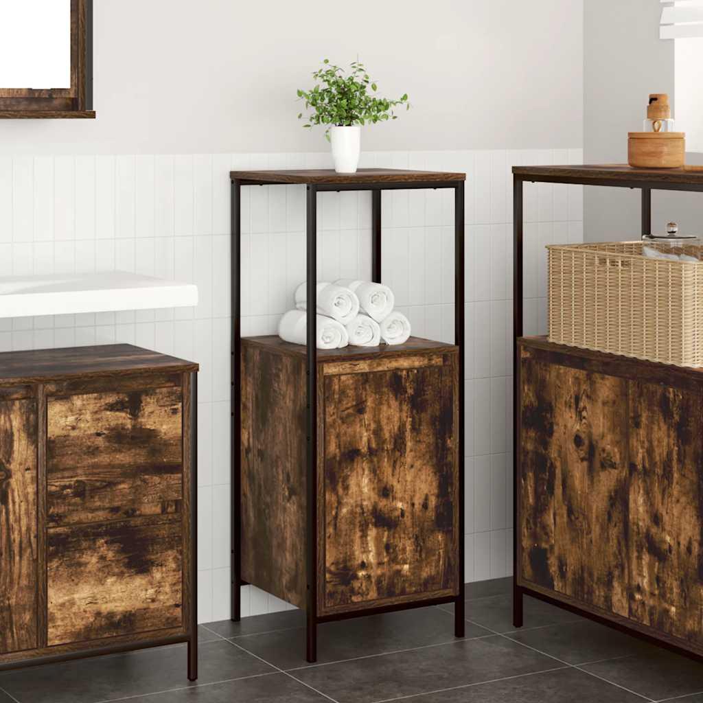 Badeværelsesskab med hylder 36x35x95 cm røget egetræsfarve billede