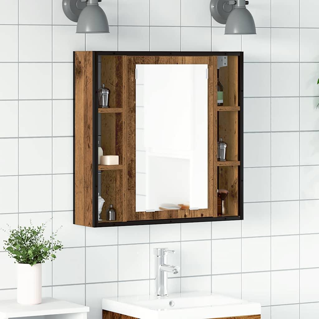 Badeværelsesskab m. spejl 60x16x60cm konstrueret træ antikt træ