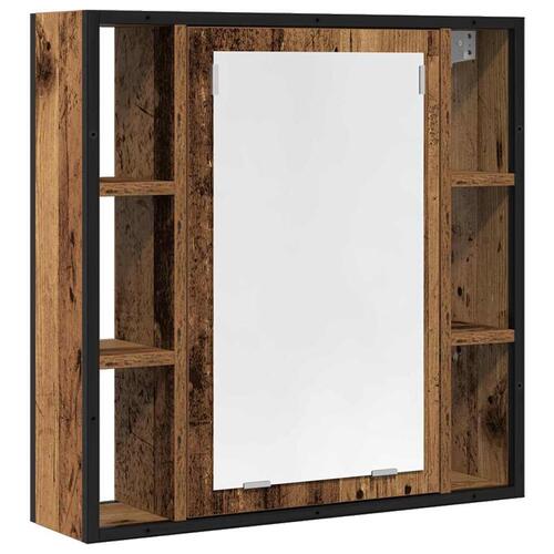 Badeværelsesskab m. spejl 60x16x60cm konstrueret træ antikt træ