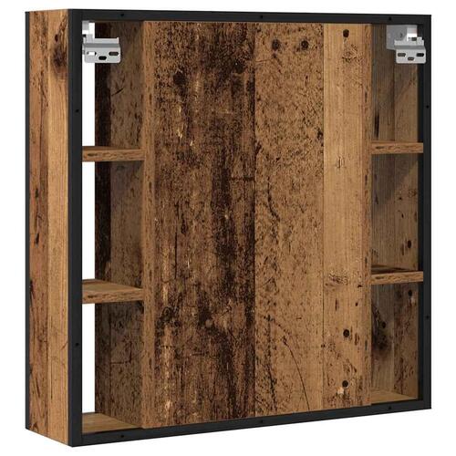Badeværelsesskab m. spejl 60x16x60cm konstrueret træ antikt træ