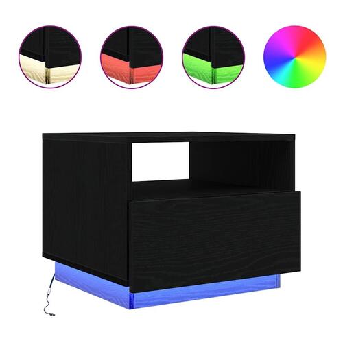 Sofabord med LED-lys 50x49x40 cm sort egetræsfarve