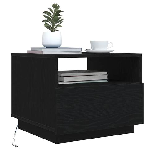 Sofabord med LED-lys 50x49x40 cm sort egetræsfarve
