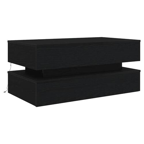 Sofabord med LED-lys 90x50x40 cm sort egetræsfarve