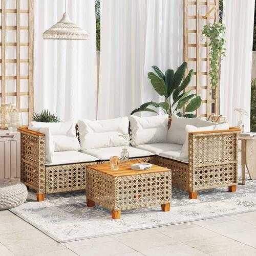 Sofasæt til haven 5 dele med hynder polyrattan beige