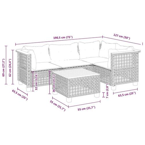 Sofasæt til haven 5 dele med hynder polyrattan beige