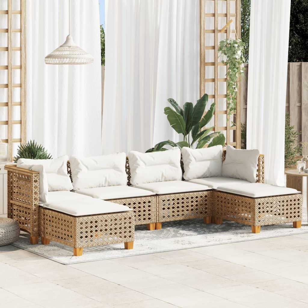 Sofasæt til haven 6 dele med hynder polyrattan beige billede