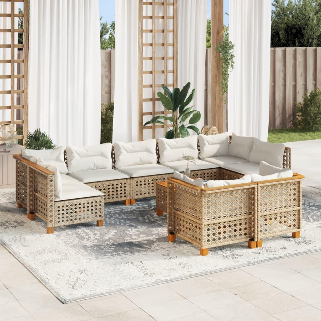 Sofasæt til haven 10 dele med hynder polyrattan beige billede