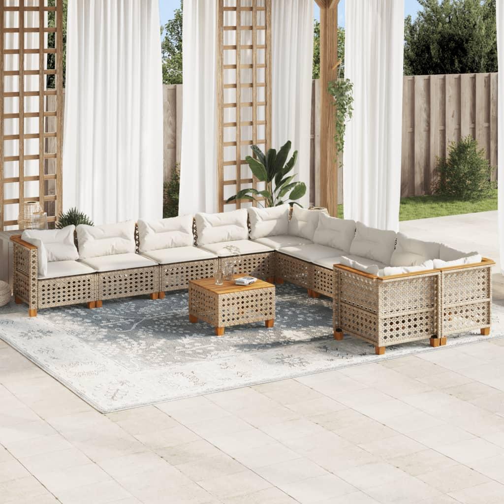 Sofasæt til haven 11 dele med hynder polyrattan beige billede