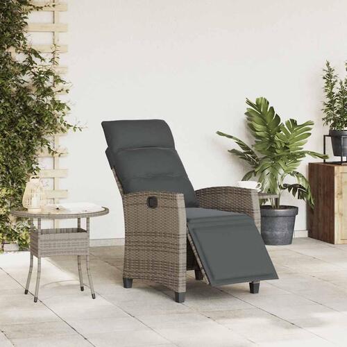Havestol med lænefunktion og sidebord polyrattan grå