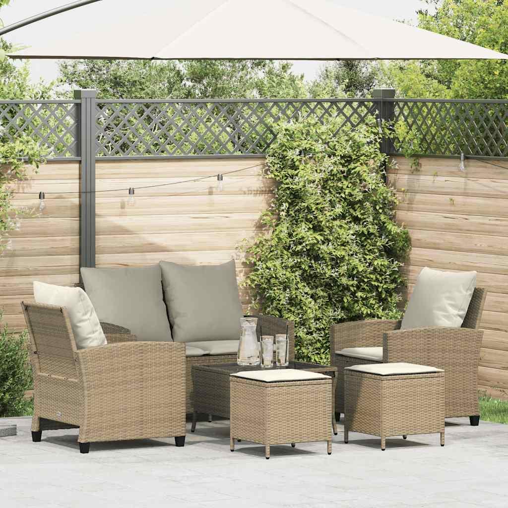 Sofasæt til haven 6 dele med hynder polyrattan beige billede