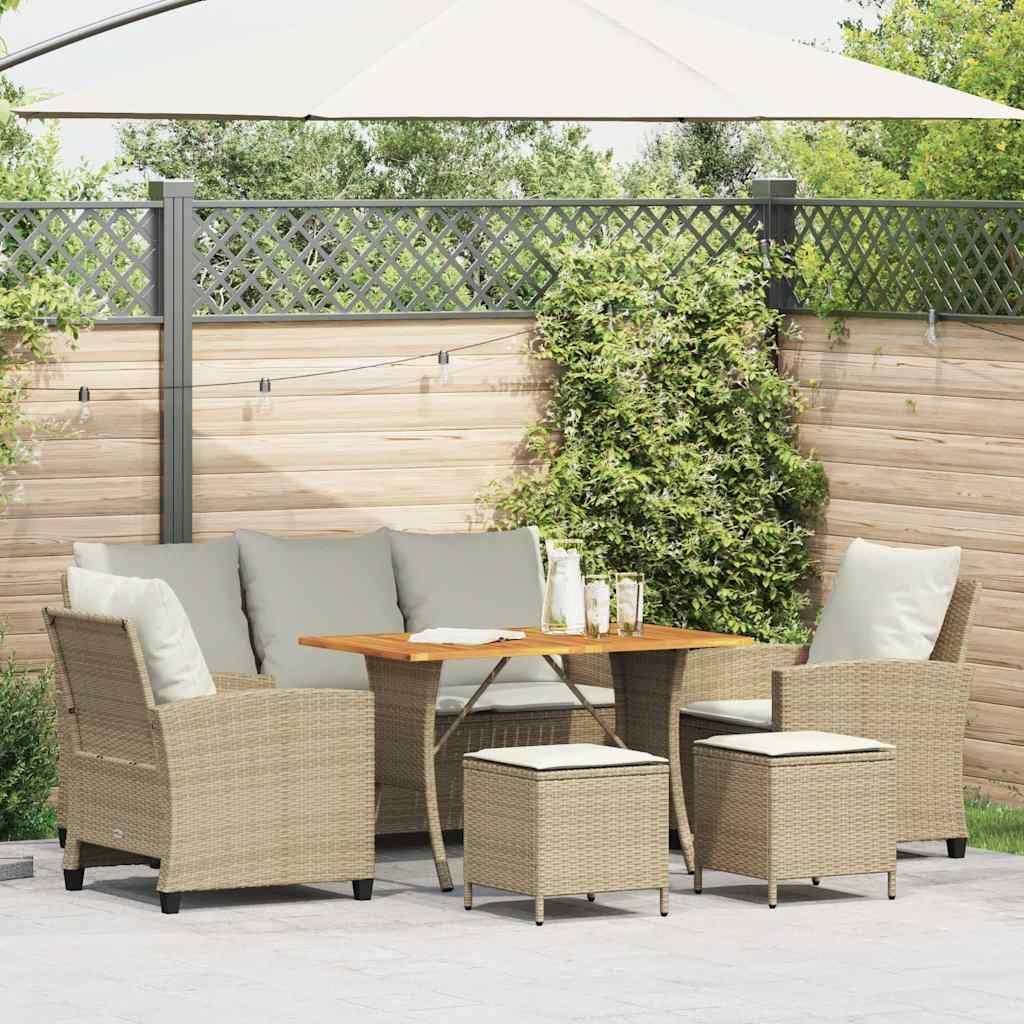 Sofasæt til haven 6 dele med hynder polyrattan beige billede