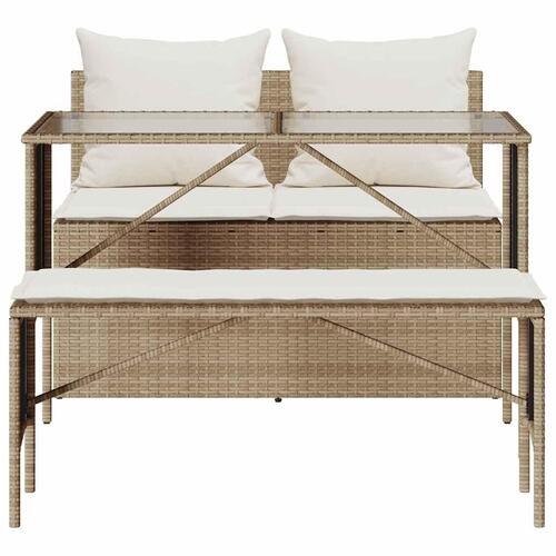 Spisebordssæt til haven 3 dele med hynder polyrattan beige