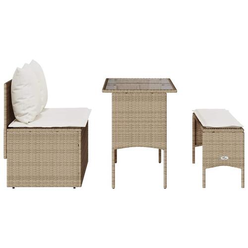 Spisebordssæt til haven 3 dele med hynder polyrattan beige