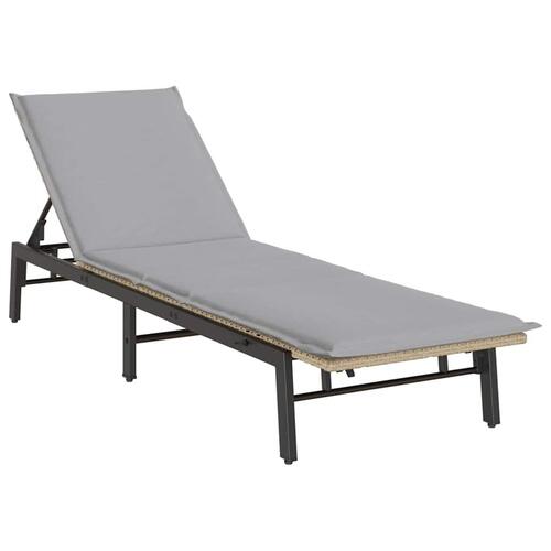 Liggestol med hynde polyrattan beige