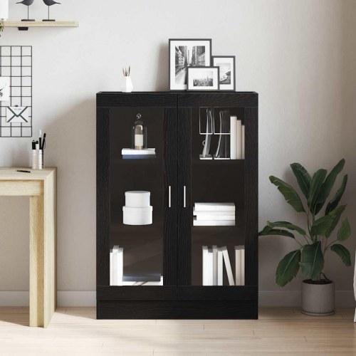 Bogskab med glaslåger - 82,5×30,5×115 cm, konstrueret træ, sort egetræsfarve