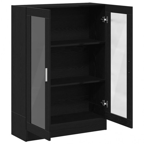 Bogskab med glaslåger - 82,5×30,5×115 cm, konstrueret træ, sort egetræsfarve