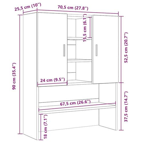 Badeværelsesskab 70,5x25,5x90 cm sort egetræsfarve