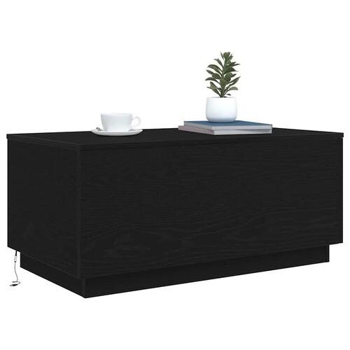 Sofabord med LED-lys 90x50x40 cm sort egetræsfarve