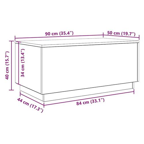 Sofabord med LED-lys 90x50x40 cm sort egetræsfarve
