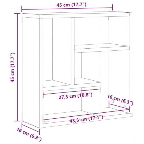 Væghylde 45×16×45 cm i konstrueret træ - sort egetræsfarve