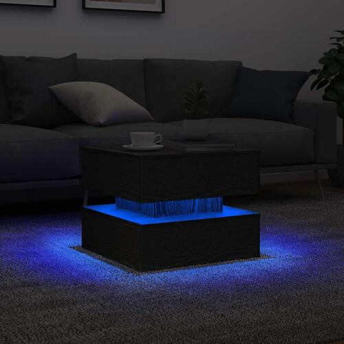 Sofabord med LED-lys 50x50x40 cm sort egetræsfarve