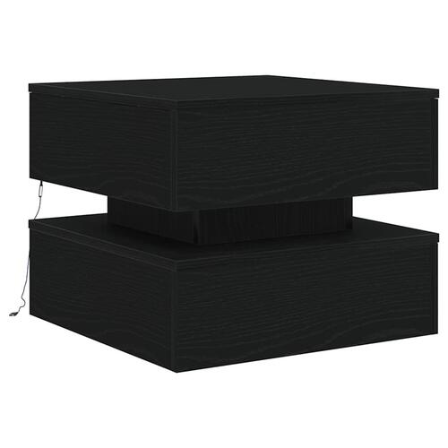 Sofabord med LED-lys 50x50x40 cm sort egetræsfarve