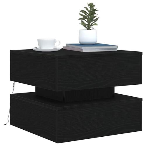 Sofabord med LED-lys 50x50x40 cm sort egetræsfarve