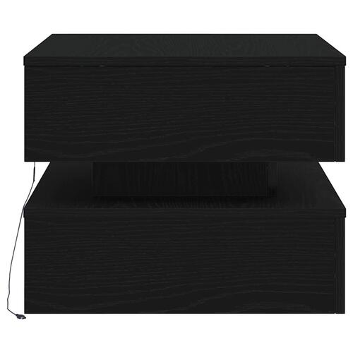 Sofabord med LED-lys 50x50x40 cm sort egetræsfarve