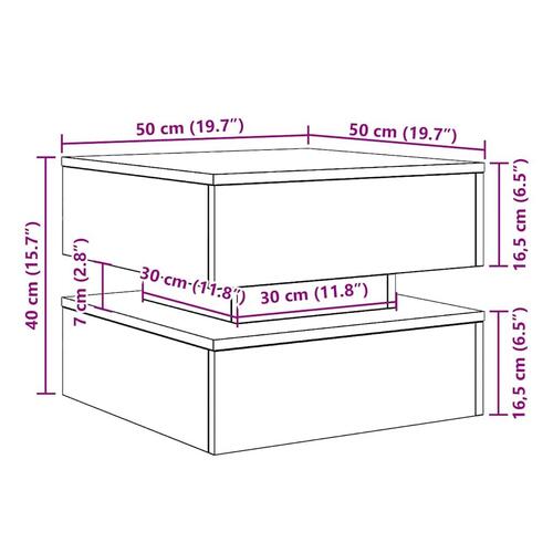 Sofabord med LED-lys 50x50x40 cm sort egetræsfarve
