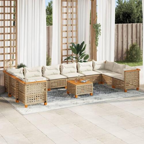 Sofasæt til haven 11 dele med hynder polyrattan beige