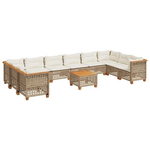 Sofasæt til haven 11 dele med hynder polyrattan beige