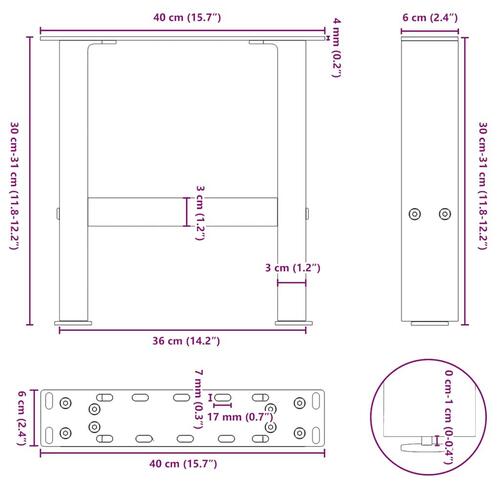 Sofabordben naturstål 2 stk. 40x(30-31) cm stål