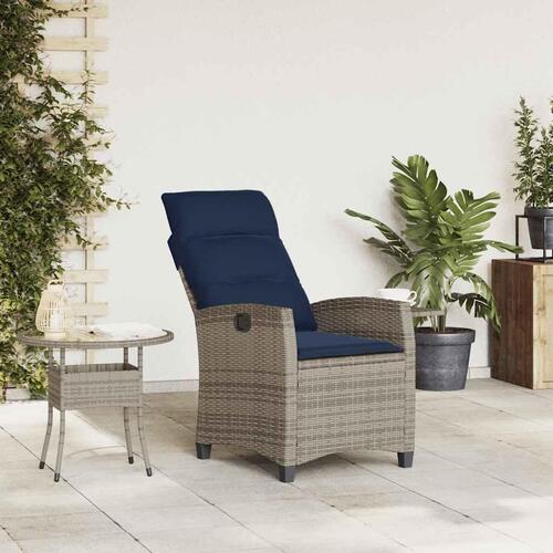 Havestol med lænefunktion og sidebord polyrattan grå