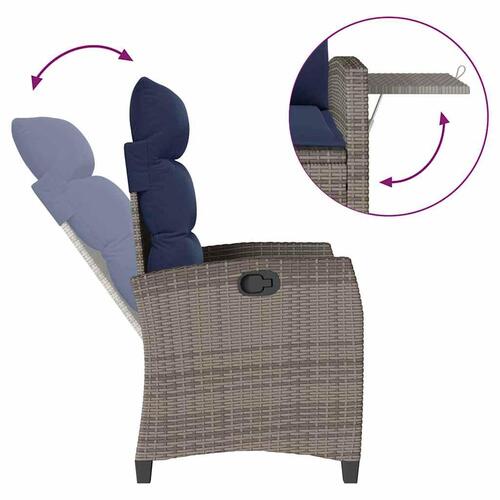 Havestol med lænefunktion og sidebord polyrattan grå