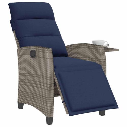 Havestol med lænefunktion og sidebord polyrattan grå